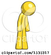 Yellow Design Mascot Man Depressed With Head Down Turned Right