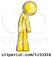 Poster, Art Print Of Yellow Design Mascot Woman Depressed With Head Down Turned Right