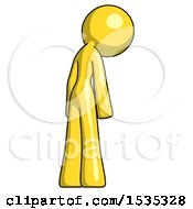 Poster, Art Print Of Yellow Design Mascot Woman Depressed With Head Down Back To Viewer Right