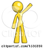 Poster, Art Print Of Yellow Design Mascot Woman Waving Emphatically With Left Arm