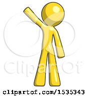 Yellow Design Mascot Man Waving Emphatically With Right Arm