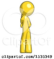 Poster, Art Print Of Yellow Design Mascot Man Thinking Wondering Or Pondering Rear View