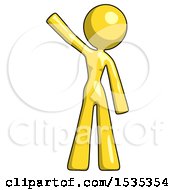 Yellow Design Mascot Woman Waving Emphatically With Right Arm
