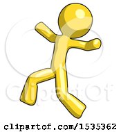 Poster, Art Print Of Yellow Design Mascot Man Running Away In Hysterical Panic Direction Left