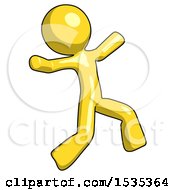 Poster, Art Print Of Yellow Design Mascot Man Running Away In Hysterical Panic Direction Right