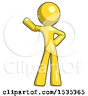 Poster, Art Print Of Yellow Design Mascot Man Waving Right Arm With Hand On Hip