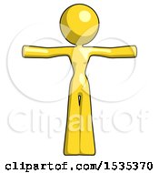 Poster, Art Print Of Yellow Design Mascot Woman T-Pose Arms Up Standing