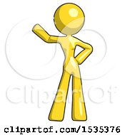 Poster, Art Print Of Yellow Design Mascot Woman Waving Right Arm With Hand On Hip
