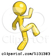Yellow Design Mascot Woman Kick Pose Start