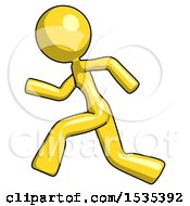 Poster, Art Print Of Yellow Design Mascot Woman Running Fast Left