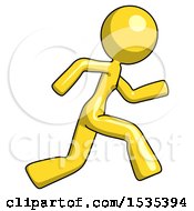 Poster, Art Print Of Yellow Design Mascot Woman Running Fast Right