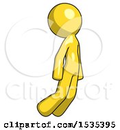 Poster, Art Print Of Yellow Design Mascot Man Floating Through Air Right