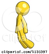 Poster, Art Print Of Yellow Design Mascot Man Floating Through Air Left