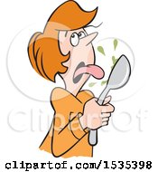 Poster, Art Print Of Cartoon White Woman Licking Something Bad From A Spoon