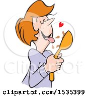 Cartoon White Woman Licking Chocolate Batter From A Spoon