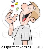 Poster, Art Print Of Cartoon White Man Tossing Jelly Beans Into His Mouth