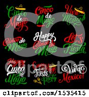 Poster, Art Print Of Green Red And White Cinco De Mayo Text Designs On Black