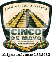 Retro Styled Cinco De Mayo Design With El Castillo Pyramid And Maracas