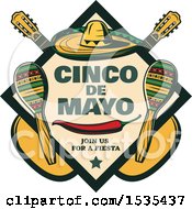 Poster, Art Print Of Retro Styled Cinco De Mayo Design With A Sombrero Pepper Guitars And Maracas