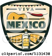 Poster, Art Print Of Retro Styled Cinco De Mayo Viva Mexico Design With A Guitar Pepper Tequila And Food