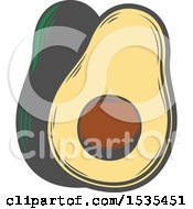 Clipart Of A Halved And Whole Avocado In Retro Style Royalty Free Vector Illustration