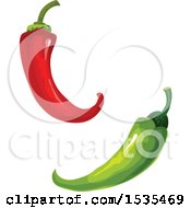 Clipart Of Red And Green Peppers Royalty Free Vector Illustration