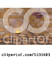 Poster, Art Print Of Medieval Castle Interior With A Chandelier And Fireplace