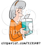 Cartoon White Woman Examining The Contents Of A Product Box