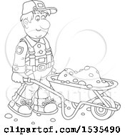 Poster, Art Print Of Black And White Male Worker Pushing A Wheelbarrow