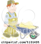 Poster, Art Print Of White Male Worker Pushing A Wheelbarrow