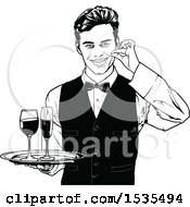 Poster, Art Print Of Male Waiter Holding A Wine Tray