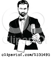 Poster, Art Print Of Male Waiter Holding A Wine Glass