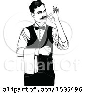 Poster, Art Print Of Male Waiter Gesturing Perfect Or Adjusting His Mustache