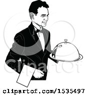 Poster, Art Print Of Male Waiter Holding A Cloche Platter Tray