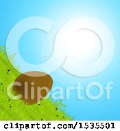 Clipart Of A Tilted Chocolate Easter Egg Rolling Down A Grassy Hill Against A Sunny Sky Royalty Free Vector Illustration