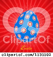 Clipart Of A Floral Egg And Easter Text On Red Rays Royalty Free Vector Illustration