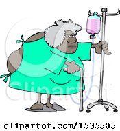 Cartoon Hospitalized Woman Walking Around With An Intravenous Drip Line