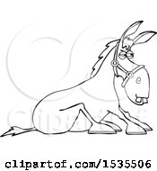 Clipart Of A Cartoon Lineart Stubborn Donkey Refusing To Get Up Royalty Free Vector Illustration by djart