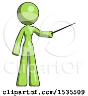 Poster, Art Print Of Green Design Mascot Woman Teacher Or Conductor With Stick Or Baton Directing
