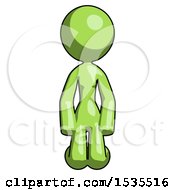 Green Design Mascot Woman Kneeling Front Pose
