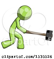 Poster, Art Print Of Green Design Mascot Man Hitting With Sledgehammer Or Smashing Something