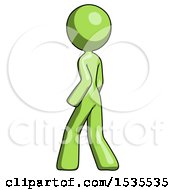 Poster, Art Print Of Green Design Mascot Woman Walking Away Direction Left View