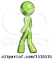 Green Design Mascot Woman Walking Away Direction Left View