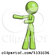 Poster, Art Print Of Green Design Mascot Woman Presenting Something To Her Right