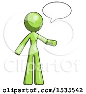 Poster, Art Print Of Green Design Mascot Woman With Word Bubble Talking Chat Icon