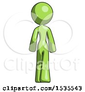 Poster, Art Print Of Green Design Mascot Woman Walking Away Back View