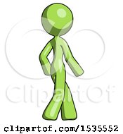 Green Design Mascot Woman Walking Away Direction Right View