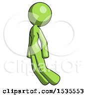 Poster, Art Print Of Green Design Mascot Woman Floating Through Air Left