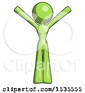 Poster, Art Print Of Green Design Mascot Woman With Arms Out Joyfully