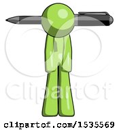 Green Design Mascot Man Head Impaled With Pen